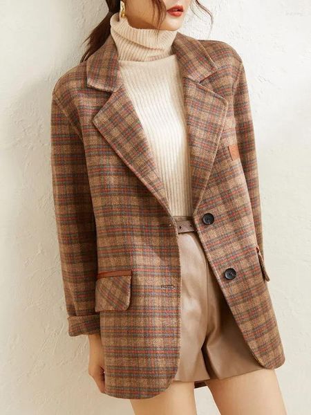 Giacche da donna primaverili e autunno imitazione cashmere cappotto abbigliamento da donna reticolo versione coreana Temperamento giacca sciolta semplice blazer per