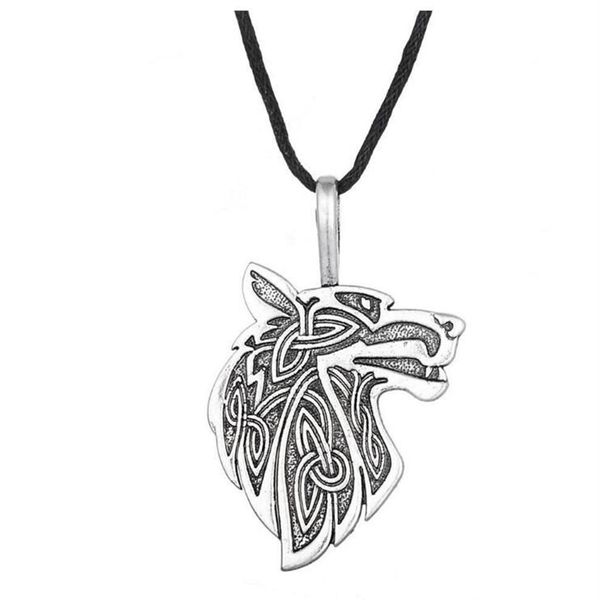 JF066 Viking moda estilo pingente pagão Norse Hawk amuleto Fox charme colar de cabeça de lobo para men231D