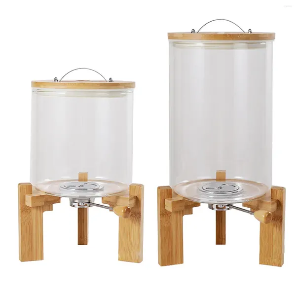 Garrafas de armazenamento recipiente de cereais com tampa base de madeira caixa de alimentos domésticos tanque dispensador de arroz para organização de cozinha