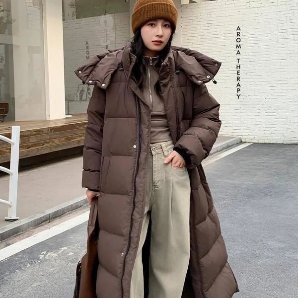 Mulheres para baixo parkas estilo mulher casaco de inverno para mulheres estilo coreano maillard branco ganso jaqueta penas casacos longos para baixo jaquetas acolchoadas 231220
