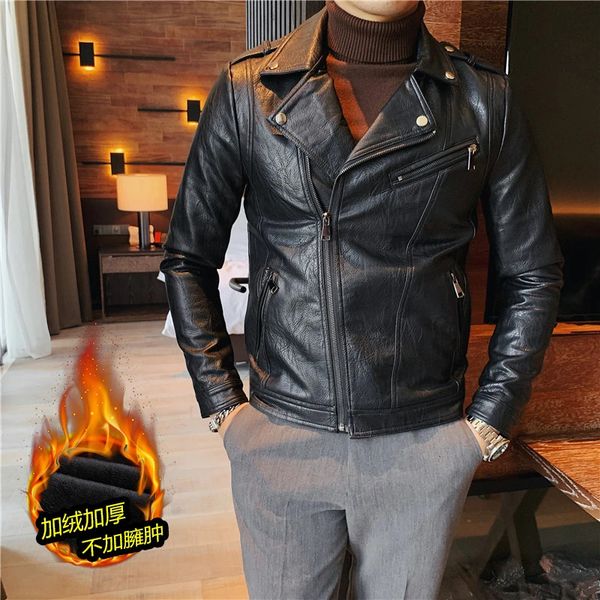 Jaquetas masculinas de pele sintética outono inverno jaquetas de couro homens mais veludo espessado motocicleta jaqueta à prova de vento streetwear social casual motociclista pu casaco s-3xl 231220