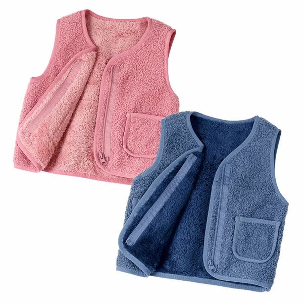 Autunno Inverno Capretto Gilet di pelliccia Neonata Ragazzo Vestiti Gilet in pile Cappotto con cerniera Giacca senza maniche Bambini Abiti da neve Gilet caldo 231220