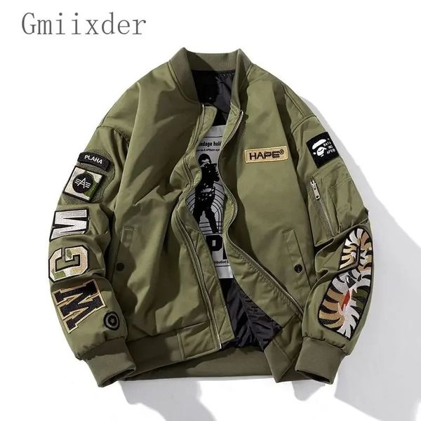 Gmiixder Bahar Sonbahar Bombacı Ceket Erkek Kadınlar Yüksek Sokak Yama Tasarım Beyzbol Üniforma UNISEX UNISEX DEĞİŞTİRME ZIPPER COAT 231220