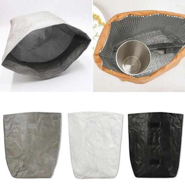 Louça dobrável reutilizável impermeável à prova de vazamento isolado saco de almoço armazenamento ao ar livre piquenique isolamento térmico papel kraft