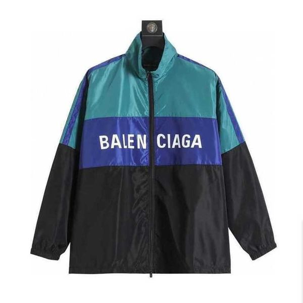 Giacca da uomo Balenciigss Cappotto 2023 Marchio di moda di lusso Blcg e Donna Verde Blu Banner Spliced Protezione solare antivento Sprint