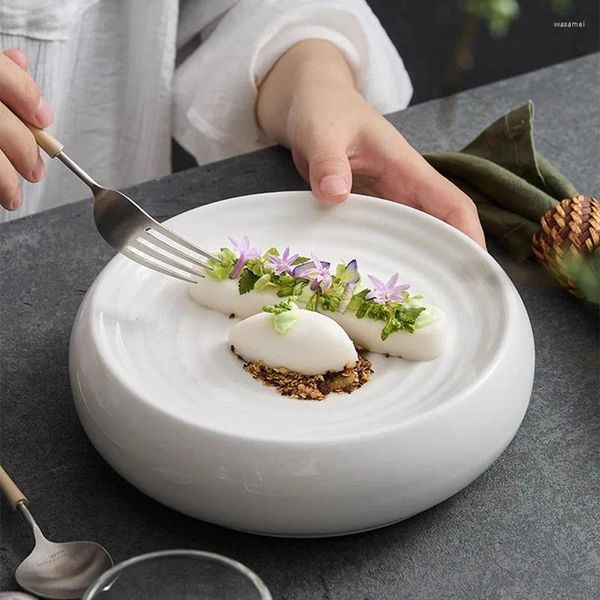 Placas Criativas Threaded Cerâmica Placa de Isolamento Puro Branco Sobremesa Lanche Sushi Restaurante Especialidade Talheres