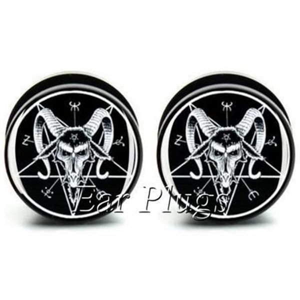 1 Paar Baphomet-Ohrstöpselmessgeräte aus schwarzem Acryl mit Schraubverschluss für Ohrstöpsel, Flesh-Tunnel-Körperpiercing-Schmuck PSP0545314G