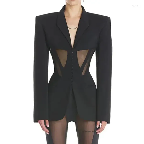 Abiti da donna Runway Fashion Designer donna pizzo slim manica lunga blazer nero giacche da cappotto High Street