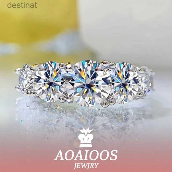 Anello solitario Aoaioos 18K placcato 3,6CT Tutti gli anelli di moissanite per donne 5 pietre scintillanti Diamond Wedding Band S925 Gioielli in argento sterling Gral231220