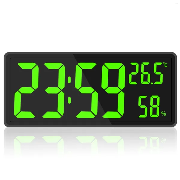 Relógios Acessórios LED Digital Relógio de Parede Grande Dígitos Display Interior TemperatureHumidity para Farmhouse Home Sala de Aula Escritório Verde