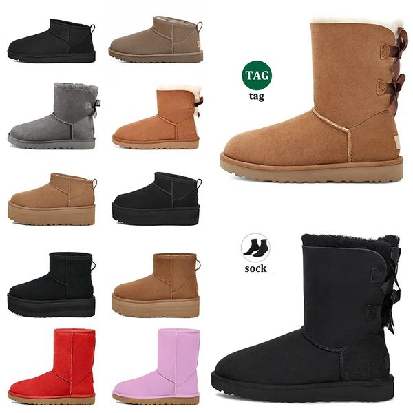 Designer-Schneestiefel für australische Damen, Uges-Stiefel Bailey, Kastanienbraun, Winter, Schnalle, Fell, Schnee, halbknielang, kurze Damen-Ugli-Stiefel und Wollhaar-Uggselis-Stiefel, Originale_Snekaer