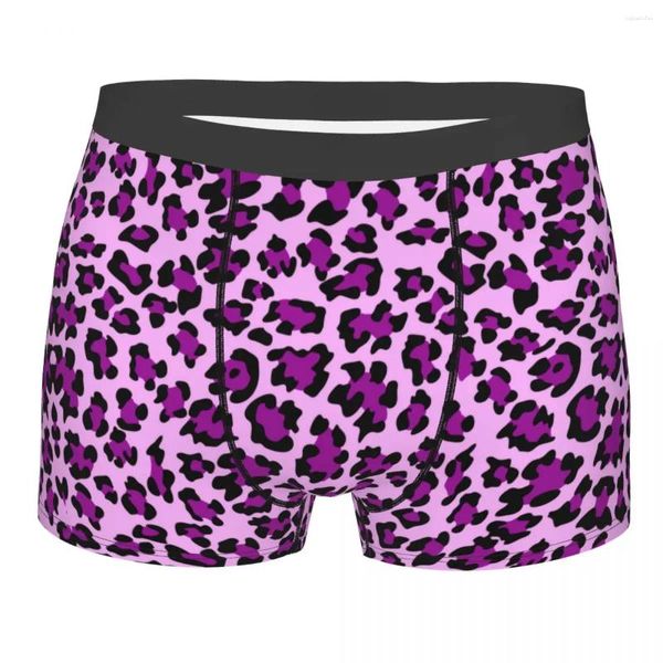 Cuecas bonito roxo leopardo impressão roupa interior homens impresso personalizado animal sem costura boxer shorts calcinha respirável