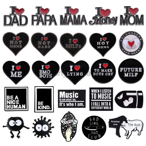 Black Serie Emaille Brosche Liebe Familie Geld Emo sein Musik Kugeln Magie Bad Girls Club Metal Badge Punk Lapel Pins Juwely