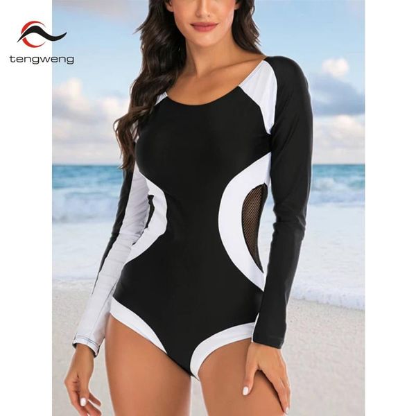 Indossa un pezzo da bagno a nuota a maniche lunghe Guardia da bagno surf Surf Abbigliamento Floral 2022 Sport Plus size abita da bagno femminile Monokini XXL