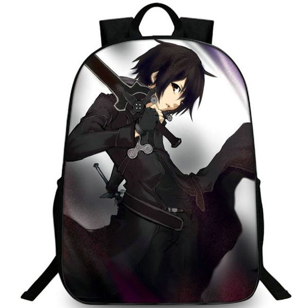 Mochila Sword Art Online Kirigaya Kazuto mochila Kirito bolsa escolar Mochila de desenho animado Mochila com imagem Mochila escolar com foto Pacote de dia