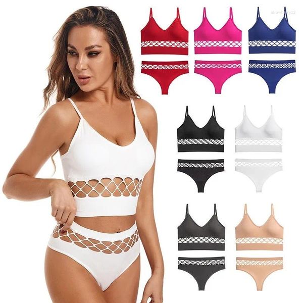 Camisoles Tanks Ausgehöhltes Unterwäscheset Damen Kleine Brüste Pushup Dünner bügelloser BH-Überzug Plus Size Sport Neckholder Weste