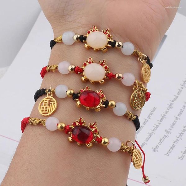 Braccialetti Charm Cinese Dragon Year Bracciale Zodiaco Rosso Lucky Forta Regalo per gioielli fatti a mano