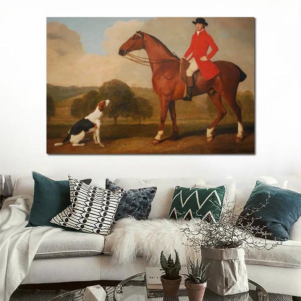 Gemälde Pferd Canvas Art George Stubbs Malerei Pferd Mann Hunde Reiter Porträt von John Musteres handgefertigtes klassisches Home Office Dekor