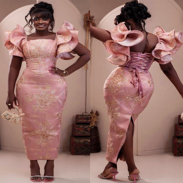 2024 Aso Ebi rose gaine robe de bal satin cheville longueur soirée formelle fête deuxième réception anniversaire robes de fiançailles robes robe de soirée ZJ360