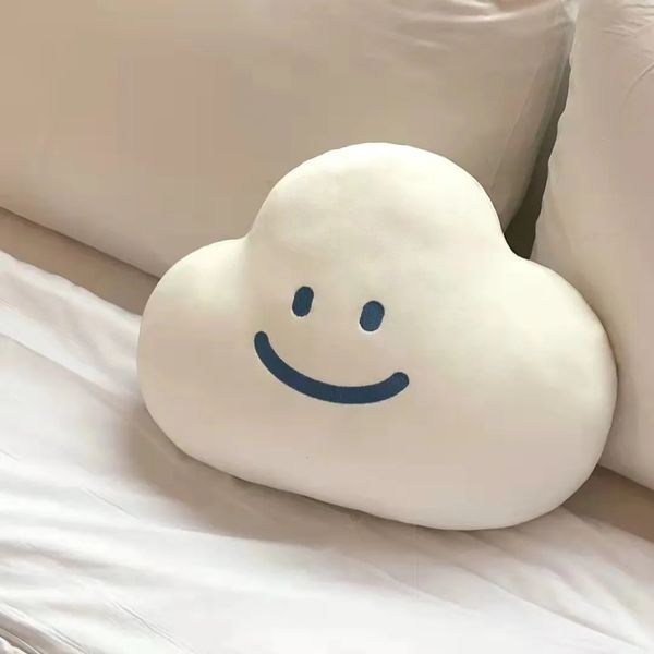 Ig bonito sorriso nuvem brinquedo de pelúcia recheado branco nuvem smiley face lance travesseiro almofada decoração para casa crianças brinquedos presente aniversário 231220