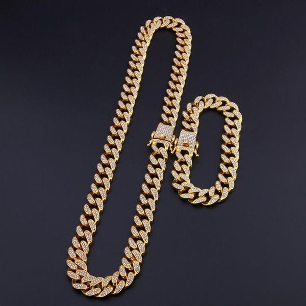 13 mm 16-30 pollici Hiphop Bling Jewelry Men Iced Out Chain Necklace Gold Silver Miami Cuban Link Chains222B