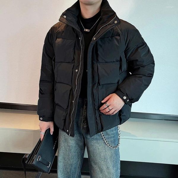 Trench da uomo 2023 Giacca invernale da uomo Colletto alla coreana Puffer Parka Moda allentata addensare giacche calde con cerniera Coreano Streetwear Hiphop