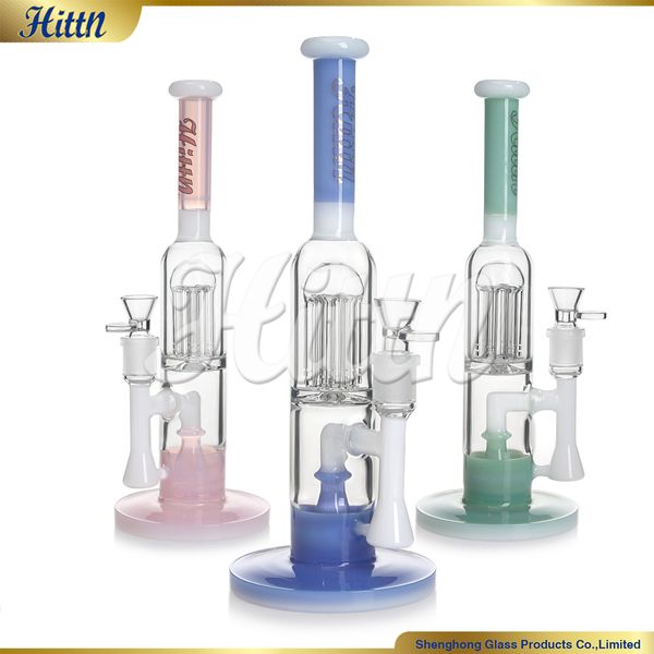 Hittn Glass Bong 2024 Nuovo tubo d'acqua Doccia con doccia Perc 6 ARMS albero di acqua Bong 13 '' 5 mm spessa a mano spaccata dritta bong dritta con 18 mm latte rosa latte blu verde verde