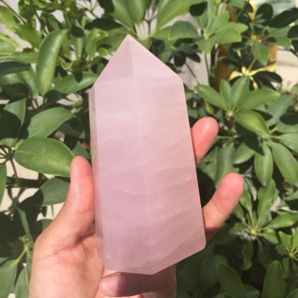 Estatuetas decorativas cerca de 500 g gota natural rosa cristal de quartzo ponto pedra preciosa reiki cura chakra rock varinha decoração