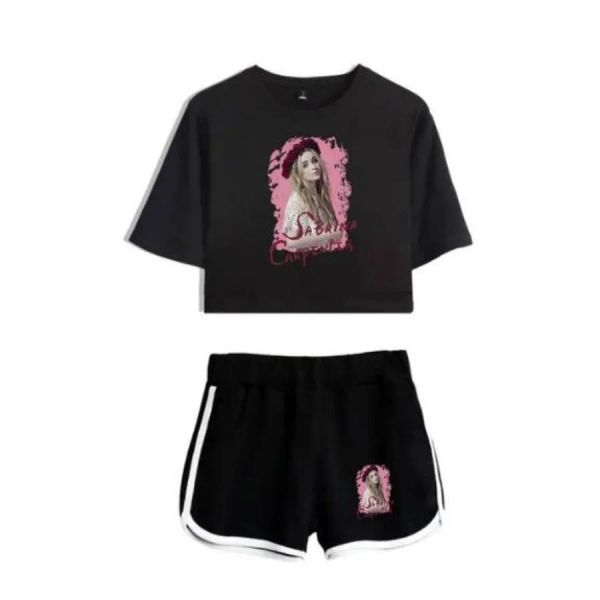 Conjuntos femininos de verão sabrina carpenter merch manga curta top colheita + shorts ternos de suor feminino roupas de duas peças