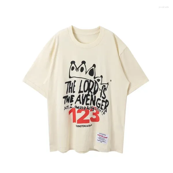 Erkek Tişörtleri 23SS Fasion Yıkanmış Taç Baskı RRR123 Kısa Kollu Gömlek Erkek Kadın Kalite T-Shirtler Sıradan RRR-123 Üstler Tee Hip Hop