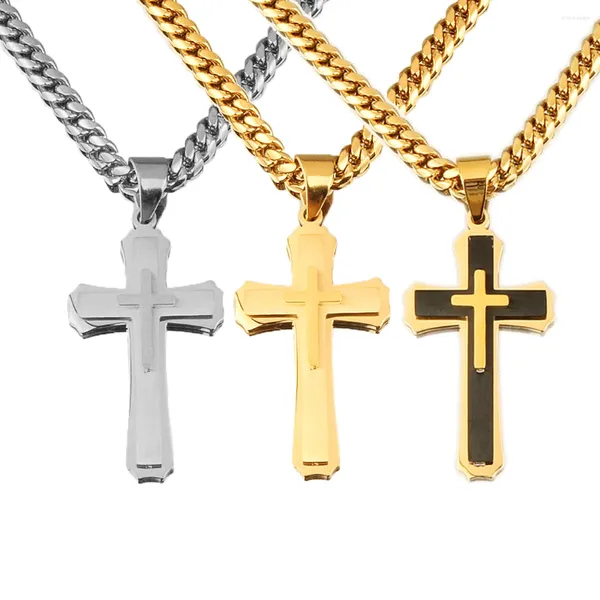 Collane con ciondolo Collana con croce placcata in oro a tre strati alla moda Gesù Hip-hop per gioielli da uomo Regalo di anniversario