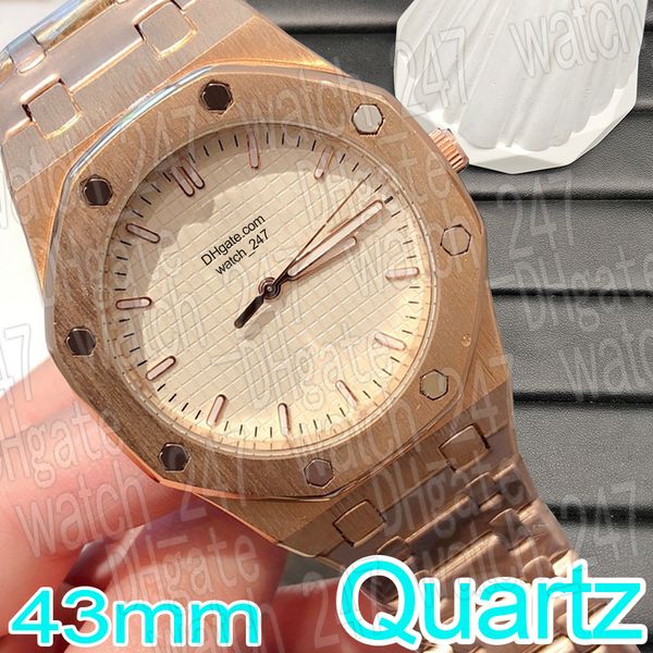 Moda luxo relógio masculino relógios de grife para homens 43mm data quartzo relógios de ouro rosto preto relógios masculinos aço inoxidável elegante menwatch montre de luxe presente com caixa