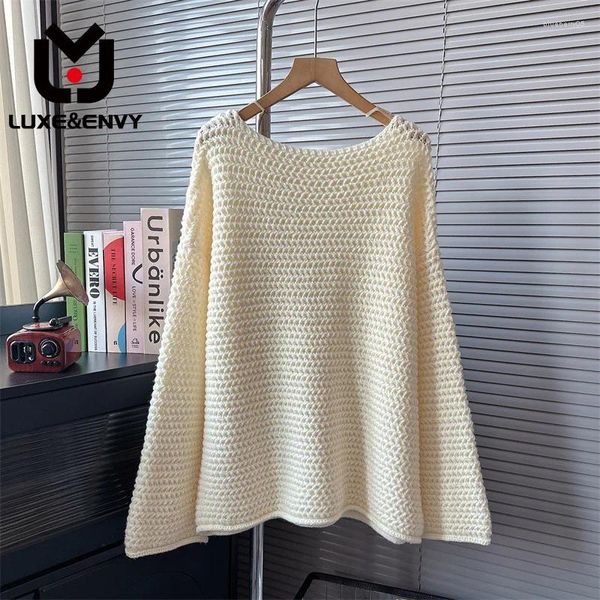 Kadın Sweaters Luxeenvy Koreli Tembel Stil Kadınlar İçin Bir Omuz Süvari Sonbahar Orta Uzunluk Moda Gevşek Örgü Top 2023 Kış