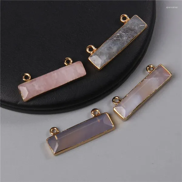 Collane con ciondolo Labradorite naturale Quarzi rosa 2 fori Rettangolo Striscia di pietra Connettore Pendenti Pendenti per collana Creazione di gioielli 12