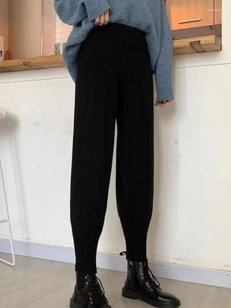 Женские брюки, осенне-зимние вязаные женские однотонные теплые толстые шаровары с высокой талией, корейские модные свободные повседневные спортивные брюки 2023