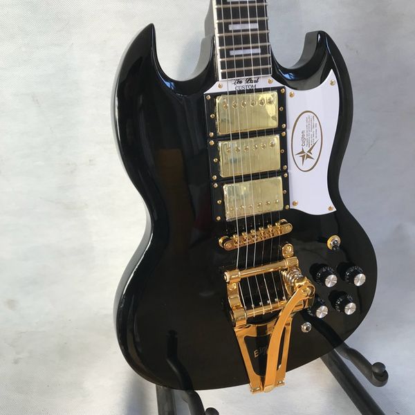 Yüksek Kaliteli Deluxe SG 400 Standart Siyah Elektro Gitar 3 Pikaplar 6 Dizeler Enstrüman Jazz Guitar Ücretsiz Nakliye