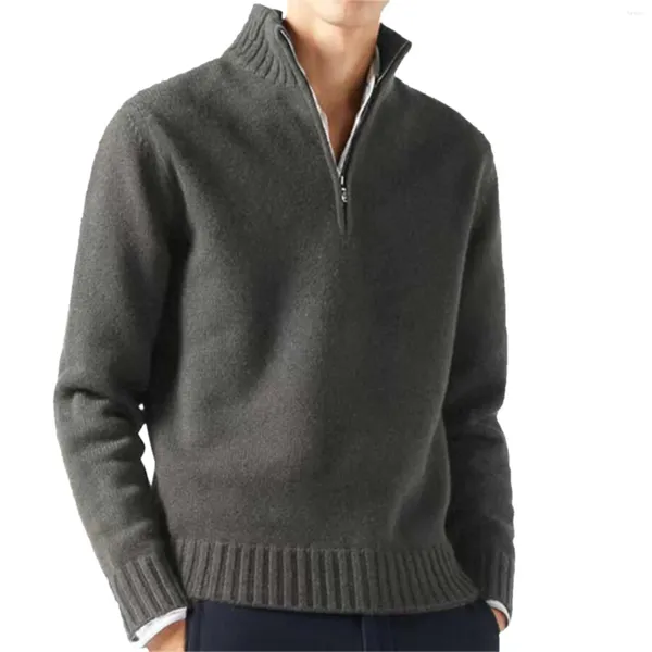 Herrenpullover Rollkragenpullover Herren Half Zip Lässige einfarbige warme Pullover Frühling und Herbst Wollstrick Langarm Herren