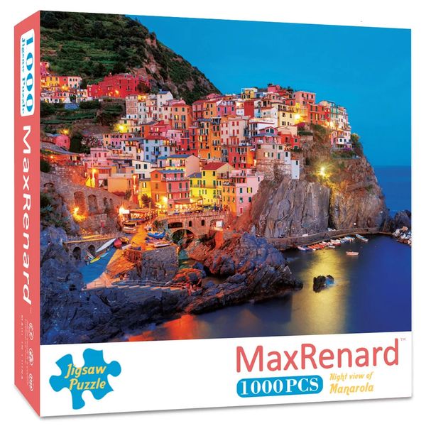 3D Puzzles Maxrenard Jigsaw Bulmaca 1000 Parçalar Yetişkinler için Cinque Terra Gece Görünümü Manarola Oyuncak Ev Duvar Dekorasyon Aile Oyunu Hediyesi 231219