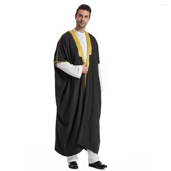 Roupas étnicas Manga curta Dubai Kimono thobe para homens Islã Arabick Kaftan algodão aberto Abaya Morrocan Arábia Saudita bordada