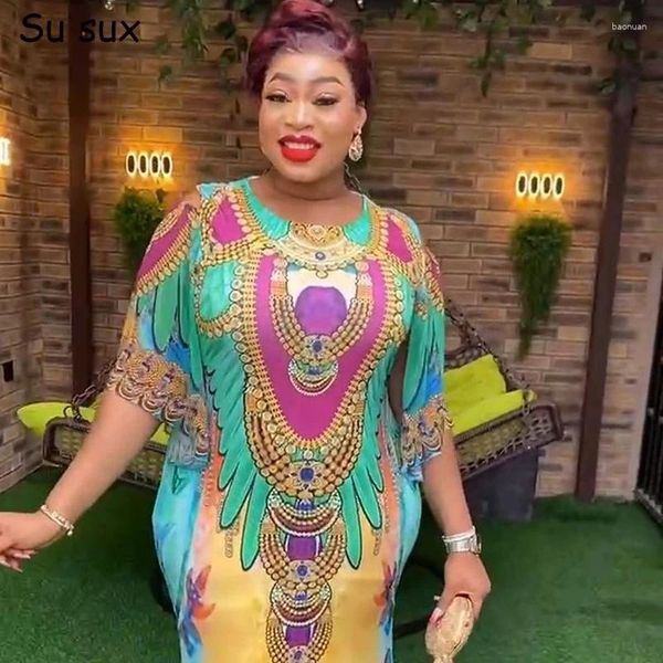 Ethnische Kleidung Afrikanische Print Kleider Für Frauen Traditionelle Dashiki Abaya Dubai Plus Größe Afrika O Neck Maxi Kleid Robe Femme 2024