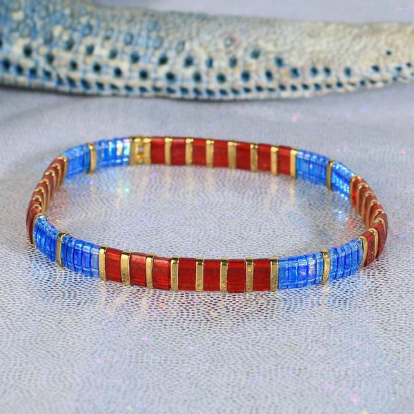 Strand KELITCH Bracciale con ciondolo di colore rosso Donna Braccialetti con perline Tila arcobaleno Fatti a mano Involucri colorati elasticizzati