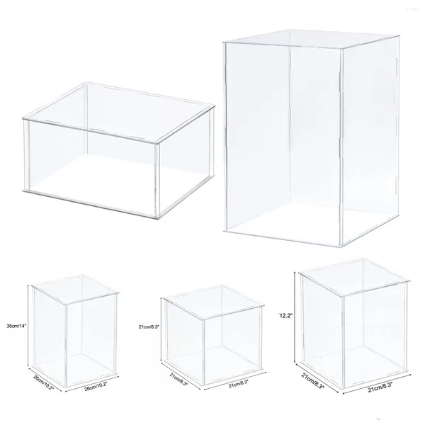 Placas decorativas Caixa de armazenamento de acrílico Bundo branco quadrado claro Cosméticos Cosméticos Visor de desktop à prova de poeira Modelo de carro de boneca colecionável