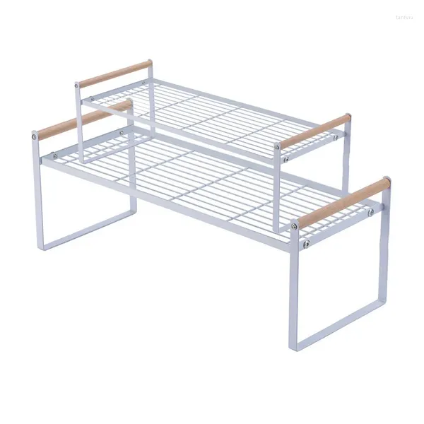 Scaffale da cucina impilabile per ripiani da appoggio per armadio, portaspezie, accessori bianco/nero