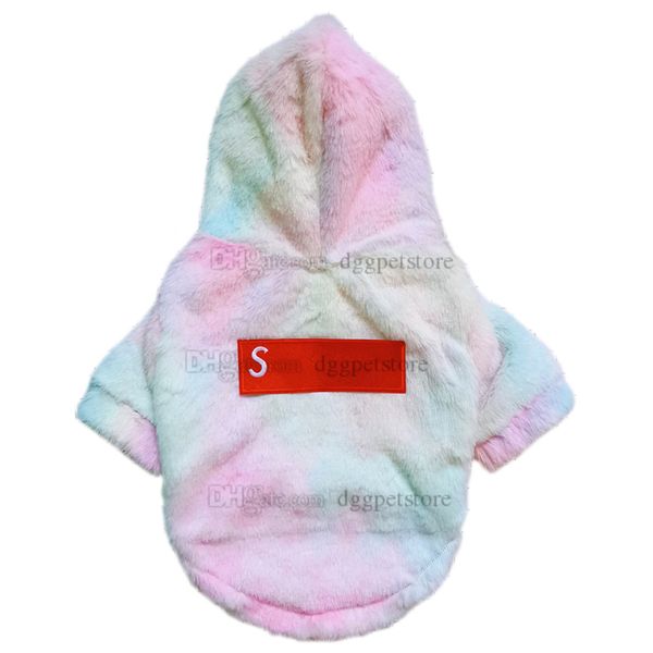 Designer Hundekleidung Marke Hundebekleidung flauschiger Kunstfell Regenbogenhunde Schichten Haustier Jacken Katzen Winterkleidung Hoodies für kleine Hundekaltwetter Hundejacke Pink xxl A520