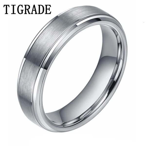 Anéis de banda 6mm anel de tungstênio masculino carboneto preto cor prata escovado conforto anéis de noivado bordas polidas aliança de casamento promessa jóias 231219