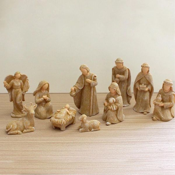 Dekorative Figuren, 10 Stück, Christus-Krippenstatue, Szene, Jesuskind, Krippe, Kunstharz, Kunsthandwerk, Miniaturen, religiöse Verzierung, Kirche, Geschenk, Weihnachten