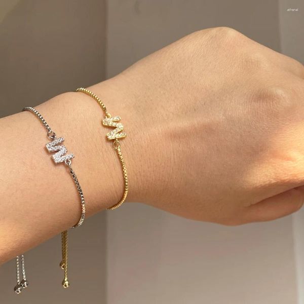 Charme pulseiras cobre micro pave cz alfabeto letra nome pulseira elegante ajustável grânulo corrente pulseira braço manguito jóias diy
