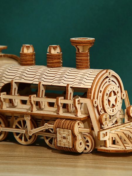 3D quebra-cabeças de madeira quebra-cabeça mecânico trem modelo kits cérebro teaser veículo construção presente exclusivo para crianças no aniversário christm 231219