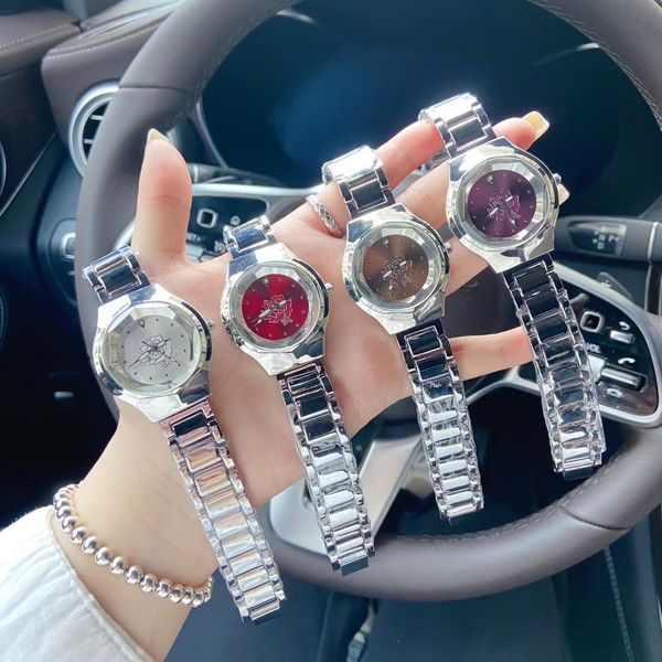 Mode Full Brand Handgelenk Uhren Frauen Mädchen Blume Zifferblatt Stahl Metallband Quarz Luxus mit Logo Uhr DI35