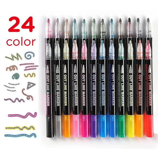 1224 цвет, жирный жемчужный свет, контурная ручка с двойной линией, цветной маркер для ручной копии, рождественский год 231220